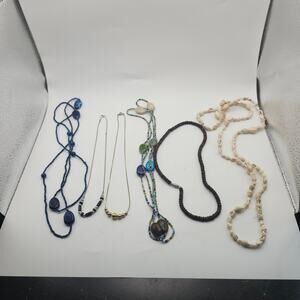 Lot 6 Boho Beach Surfer Festival Y2K Necklaces Seed Bead Puka Wood Stone Look